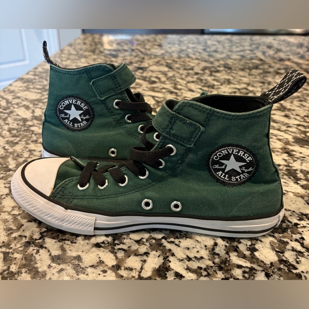 Kids Converse Chuck Taylor All Star High Top Green Velcro Strap Sneakers